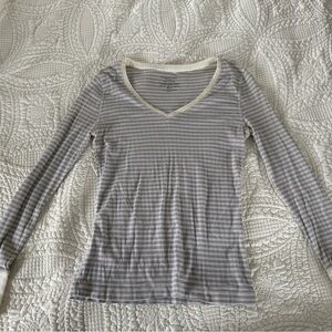 Faded Glory Gray and White Striped Organic Cotton Top